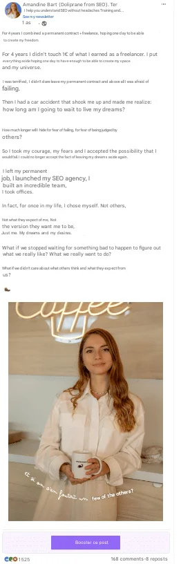 Voorbeeld van een emotionele LinkedIn post
