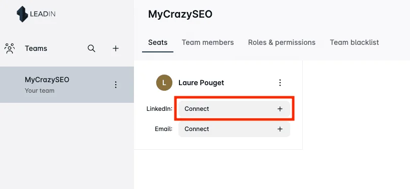 interface om uw Linkedin- en e-mailaccounts te koppelen aan uw Leadin-account
