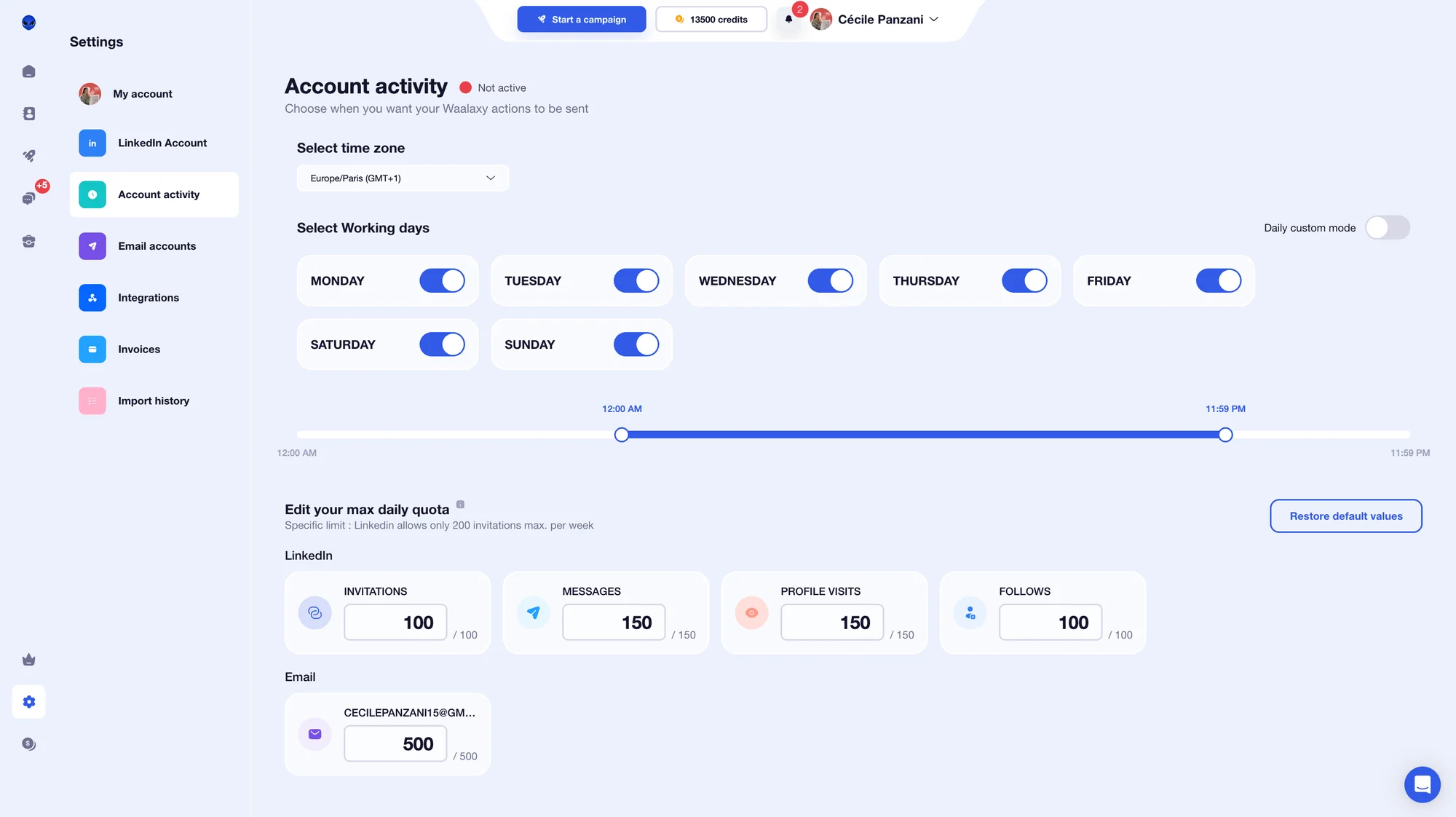 Waalaxy Account Activity