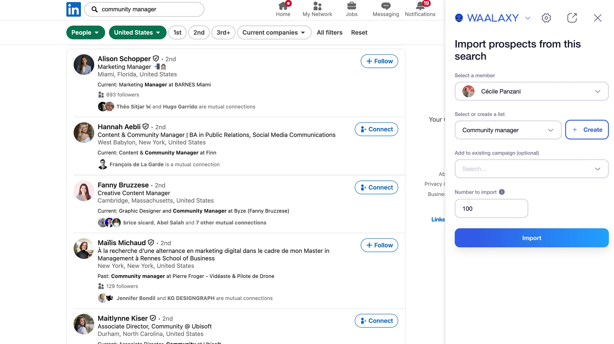Import prospect from LinkedIn to waalaxy
