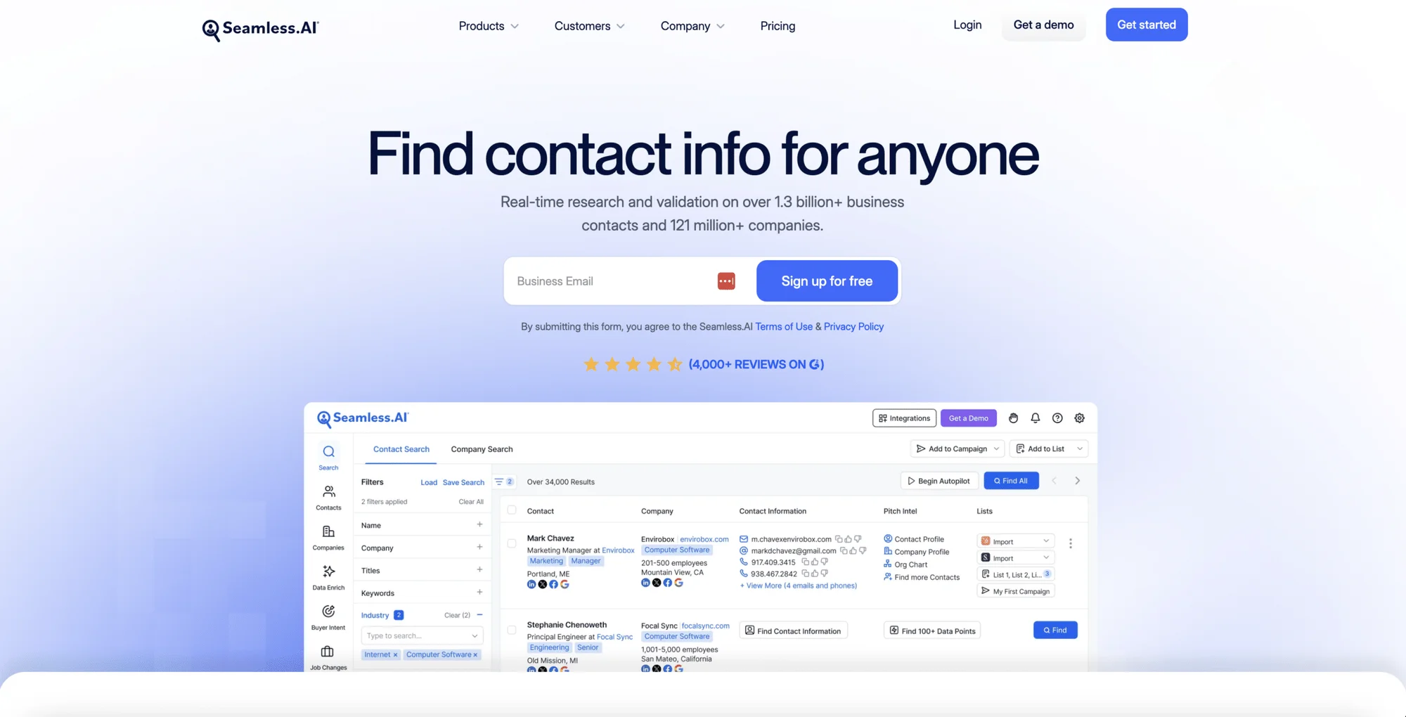 Seamless.ia, página inicial do sítio Web