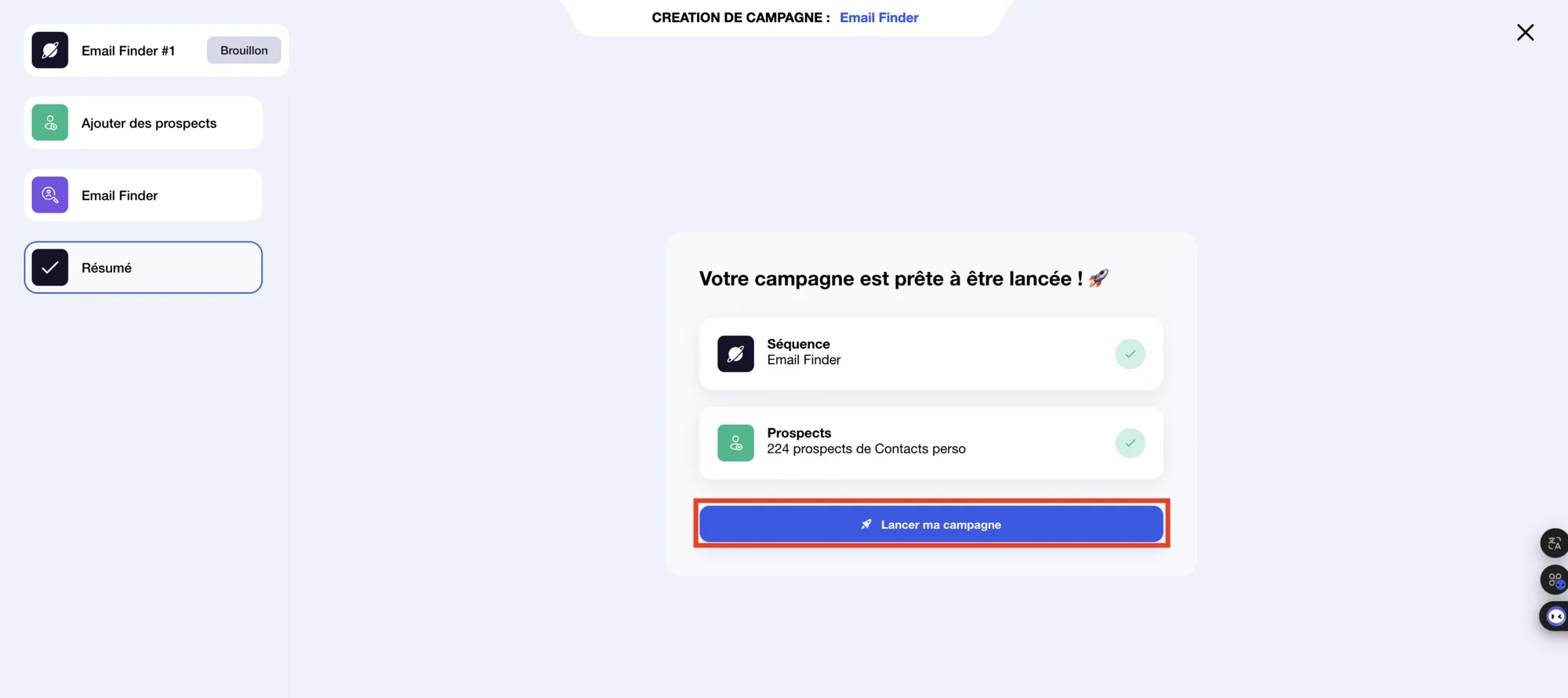 Email Finder: Resumo da campanha.