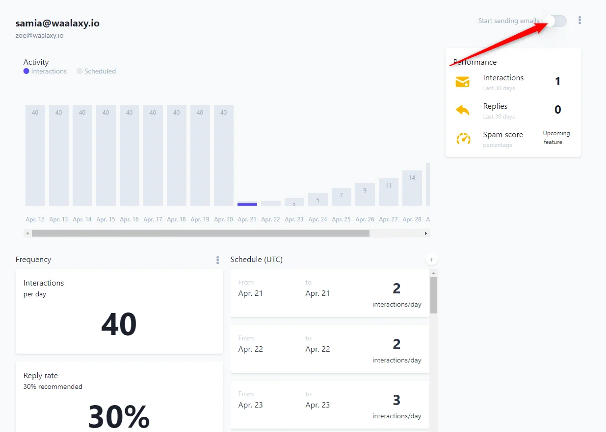 Mailwarm start sending email