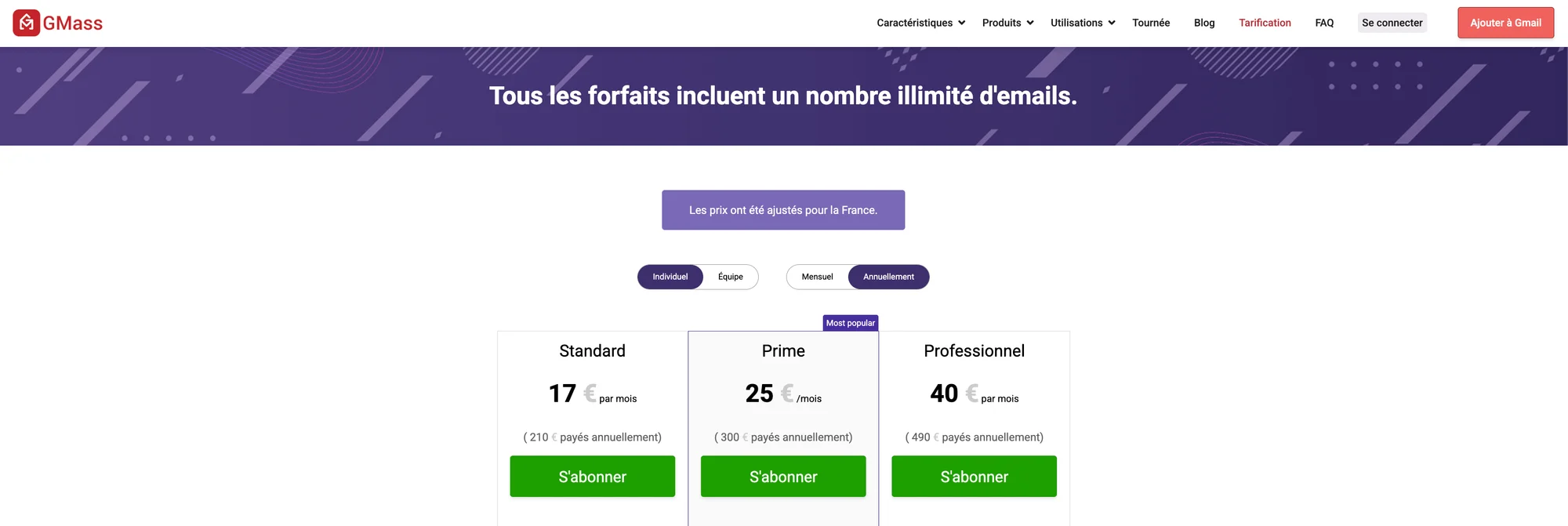Gmass prix