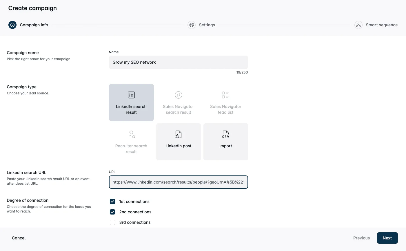 Interface om te kiezen hoe je leads importeert in een Leadin campagne