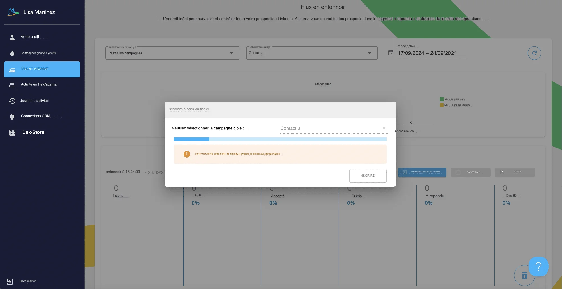 Email Finder Dux-soup, enrichissement en cours.