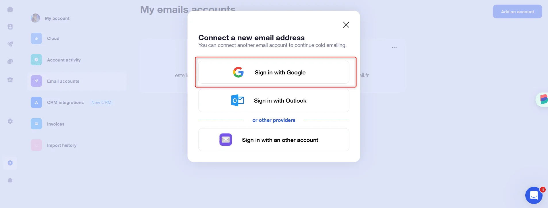 sincronizar o Waalaxy com o gmail