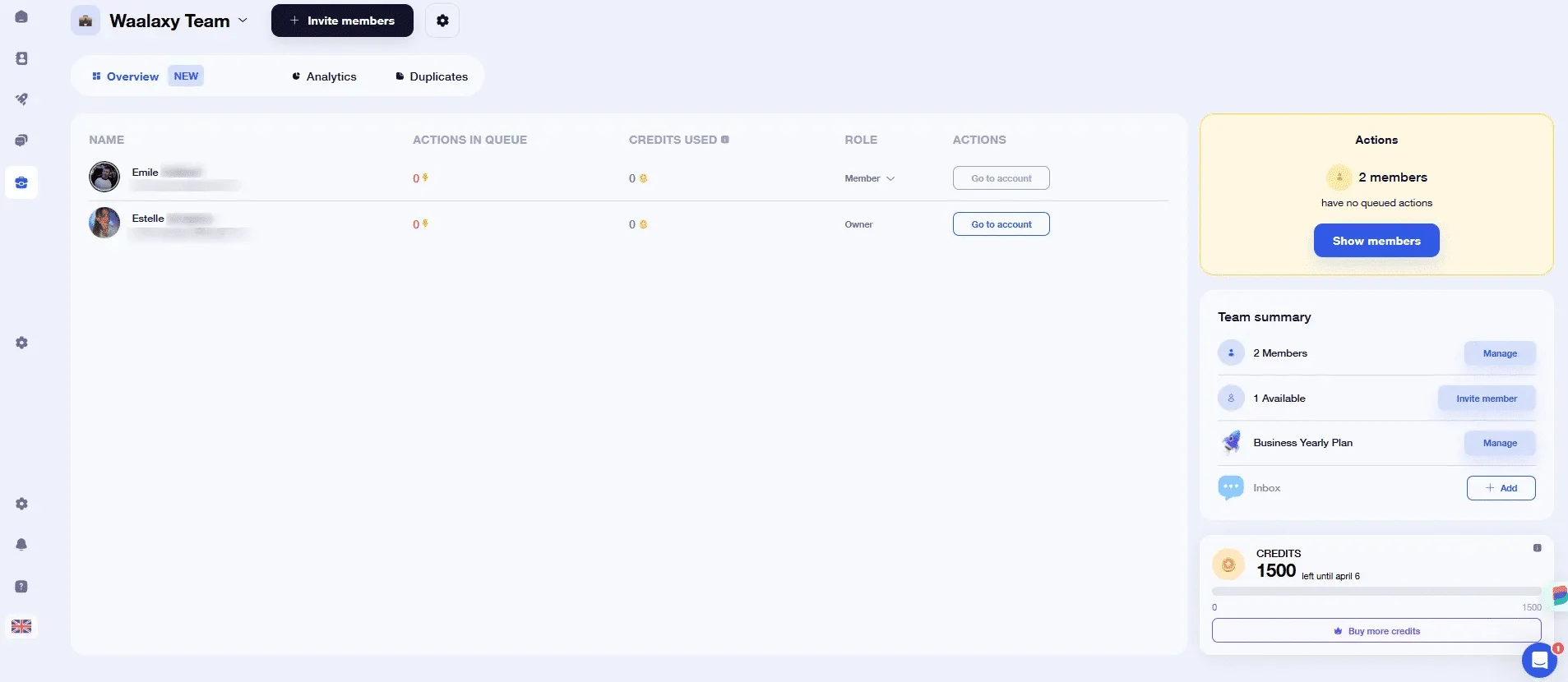 Waalaxy teams tools