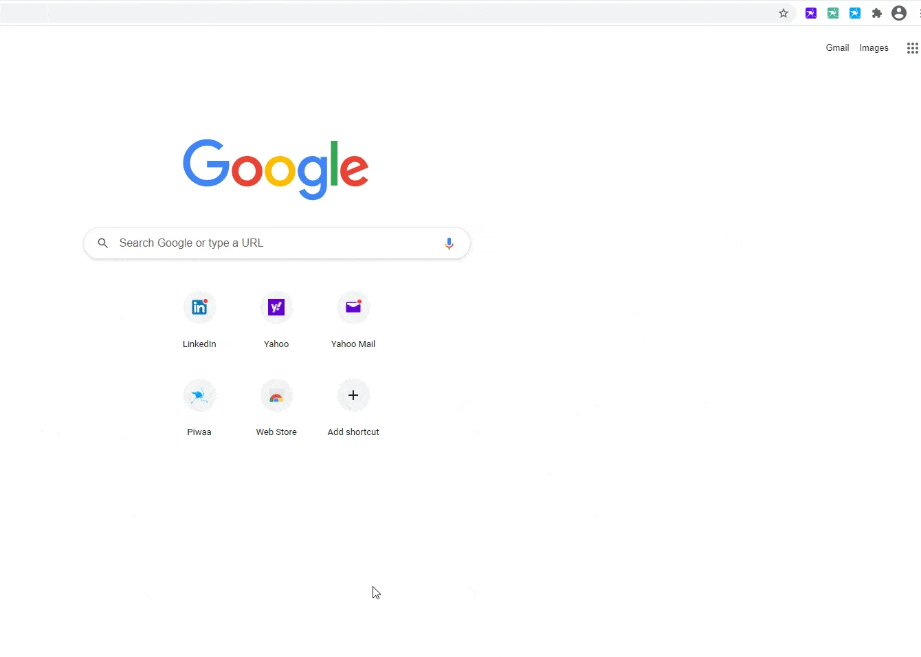 Page d'accueil Google avec barre de recherche et icônes des services populaires.