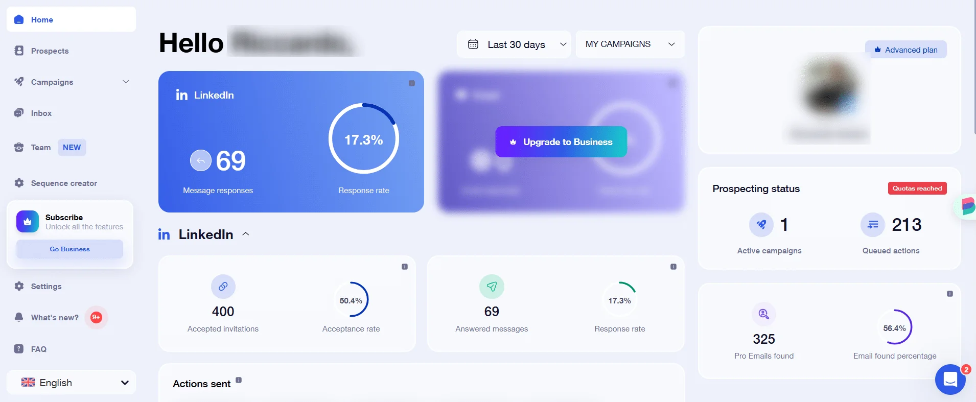 Waalaxy dashboard