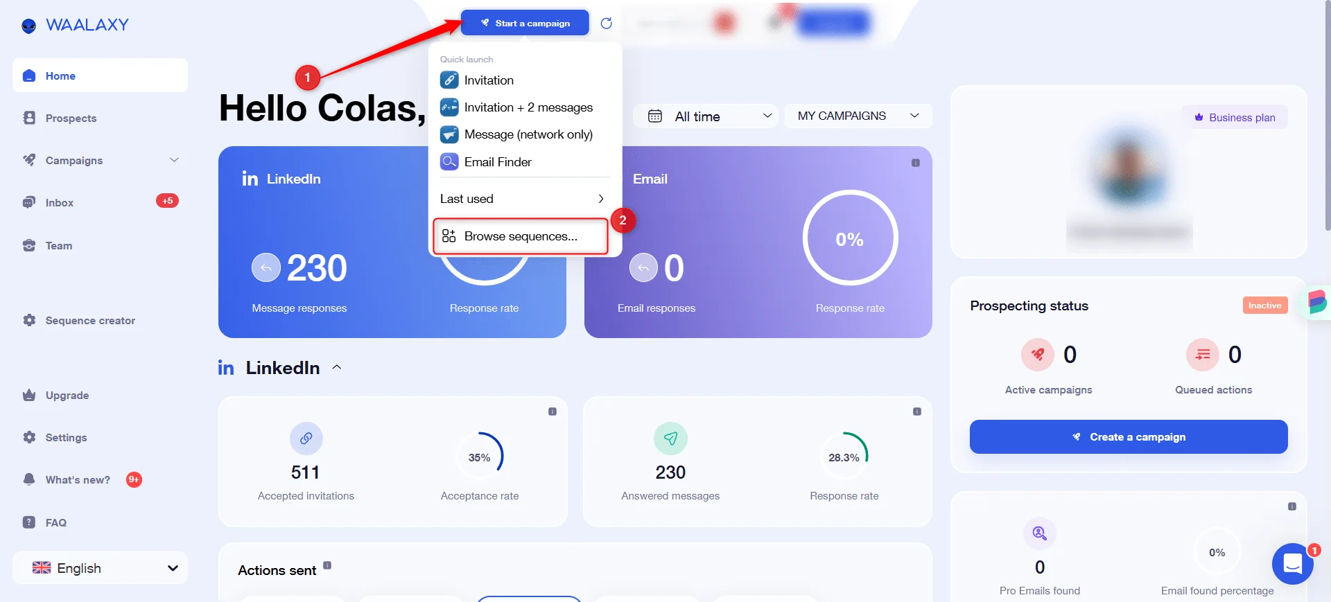 Start a campaign with Waalaxy