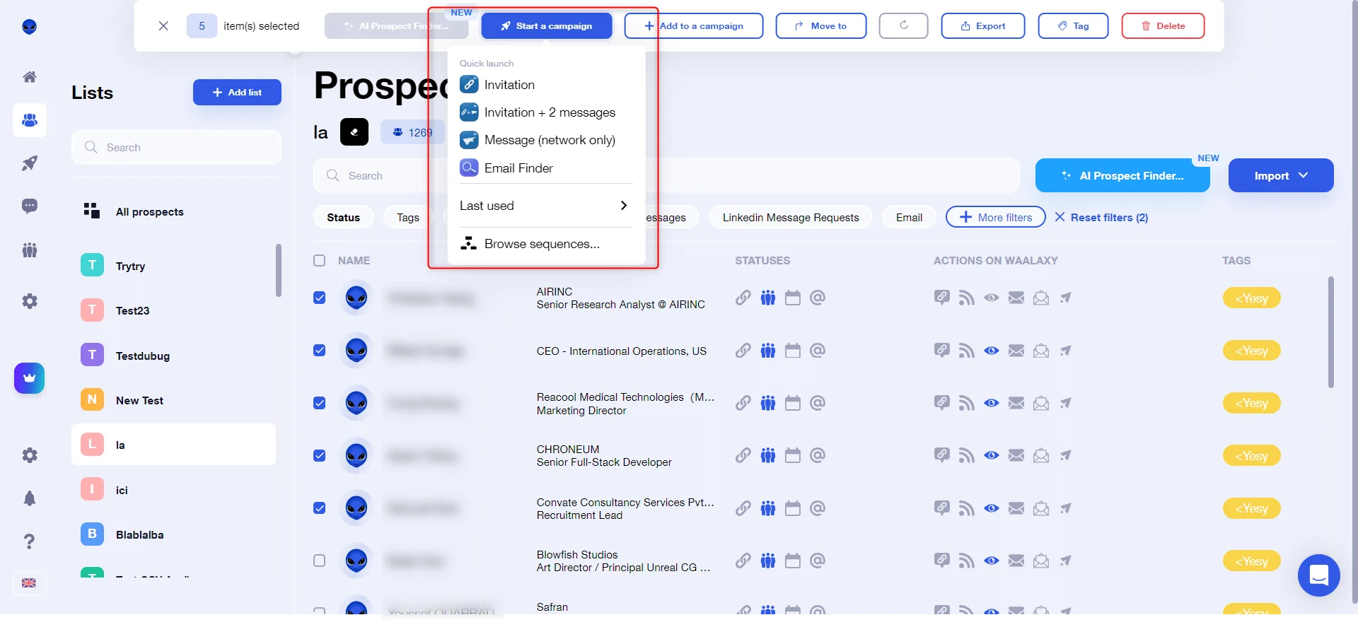 Easily identify connected, unconnected and pending prospects