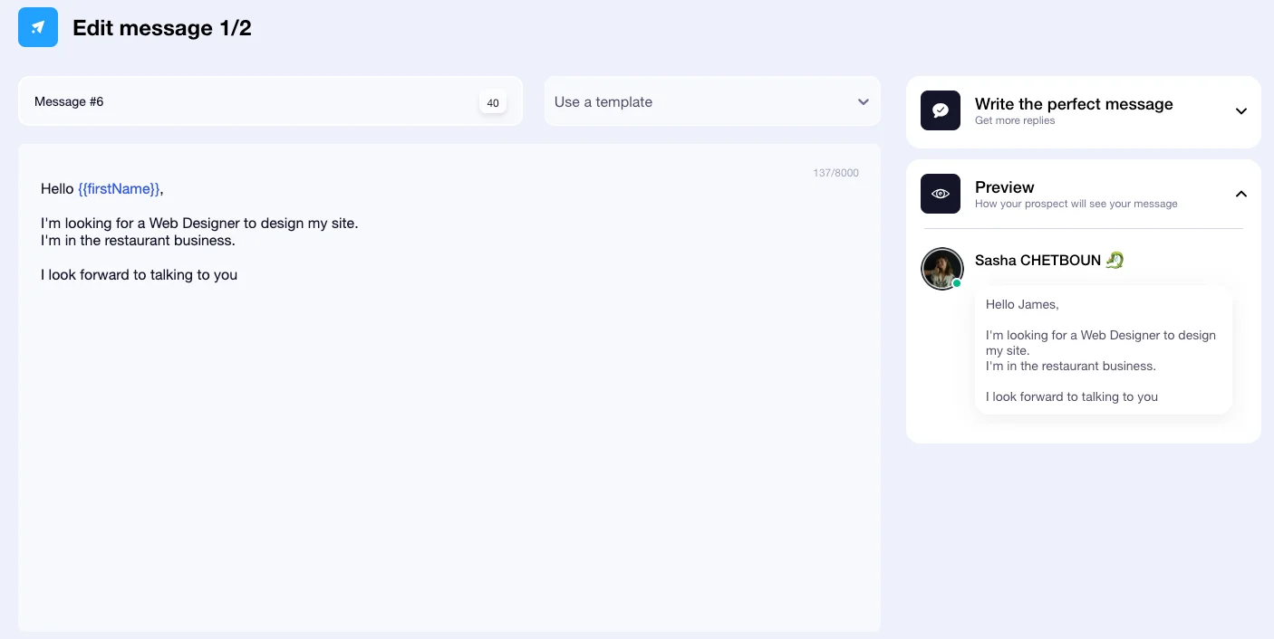 Edit message on Waalaxy