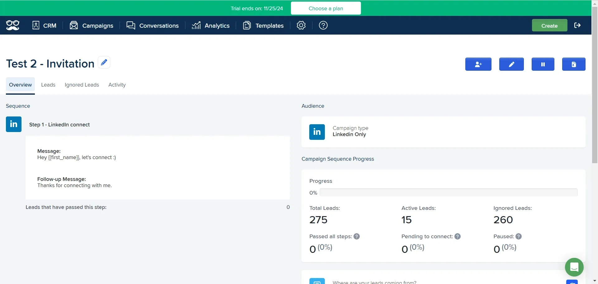 Page web d'analyse de leads LinkedIn, tableau de bord, statistiques d'audience.