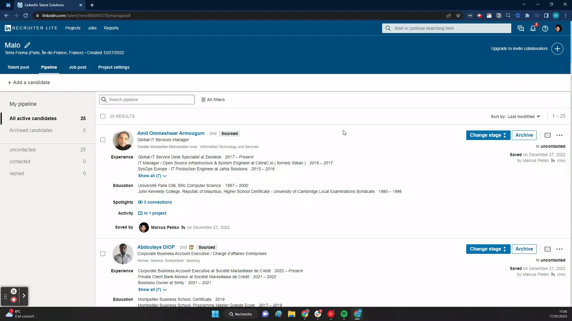 Import from a Recruiter Lite search