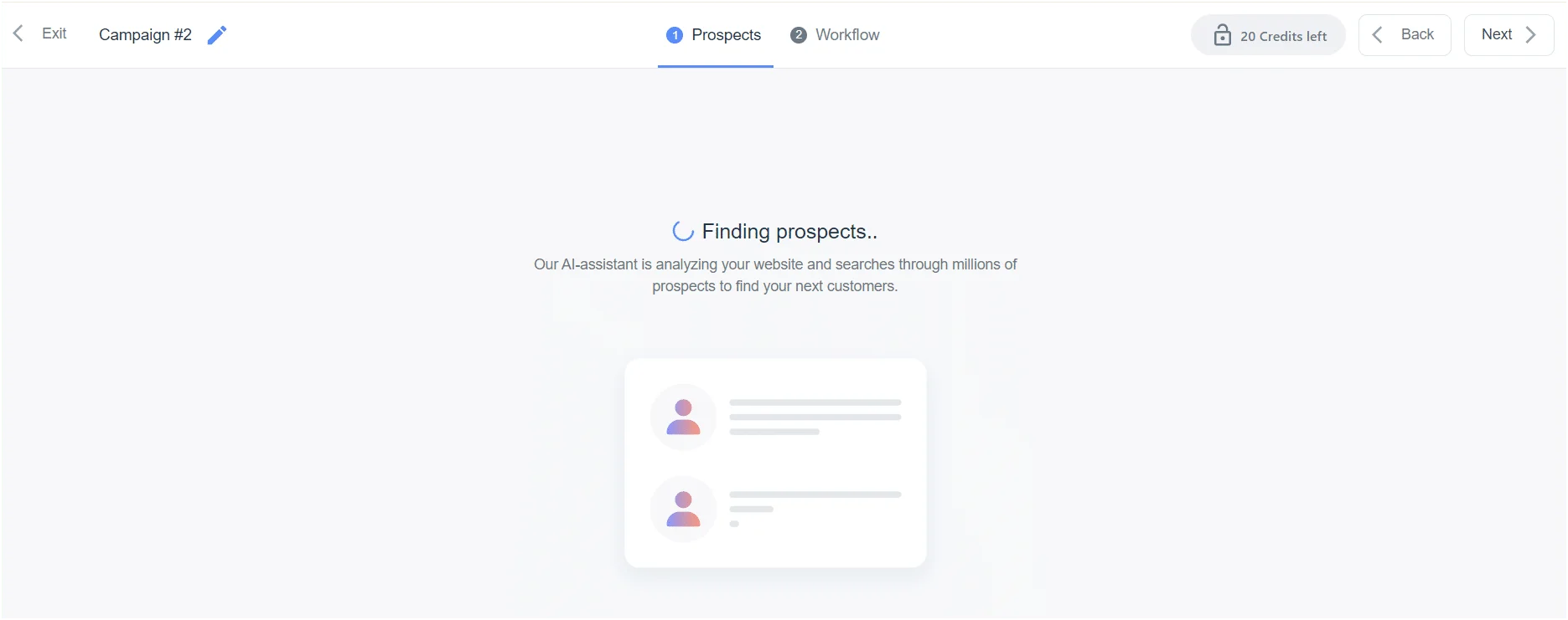Page web présentant l'analyse d'une campagne, montrant des prospects potentiels.