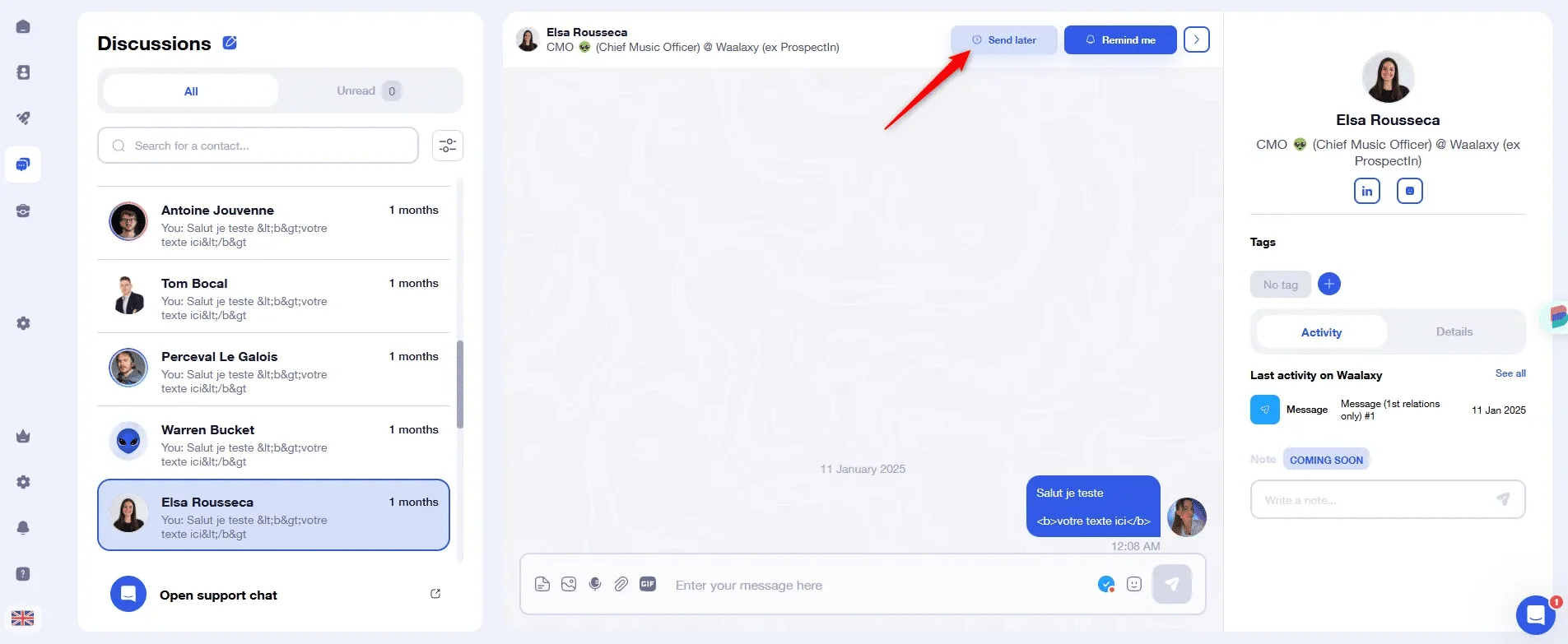 Inbox Waalaxy - Programação de mensagens