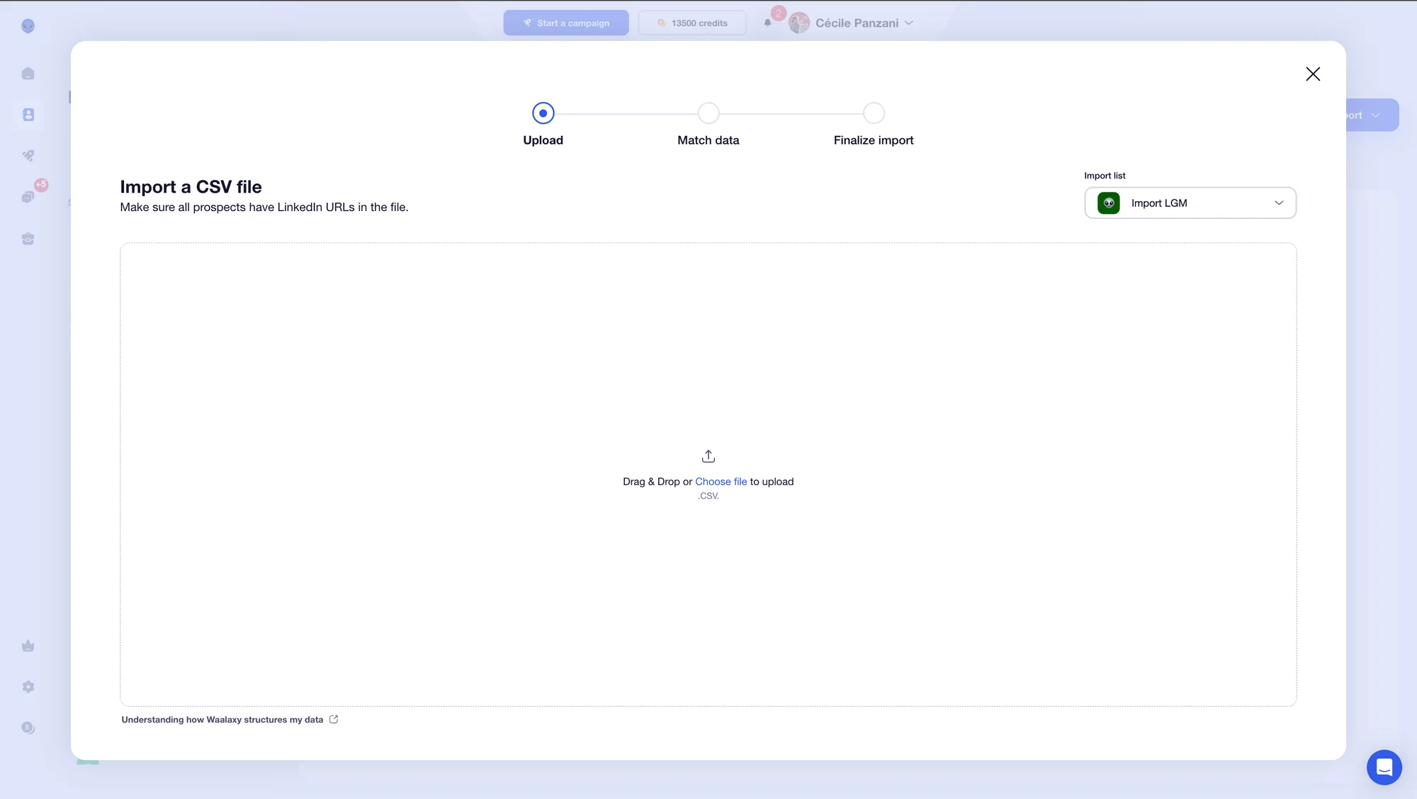 Importing a CSV file into Waalaxy