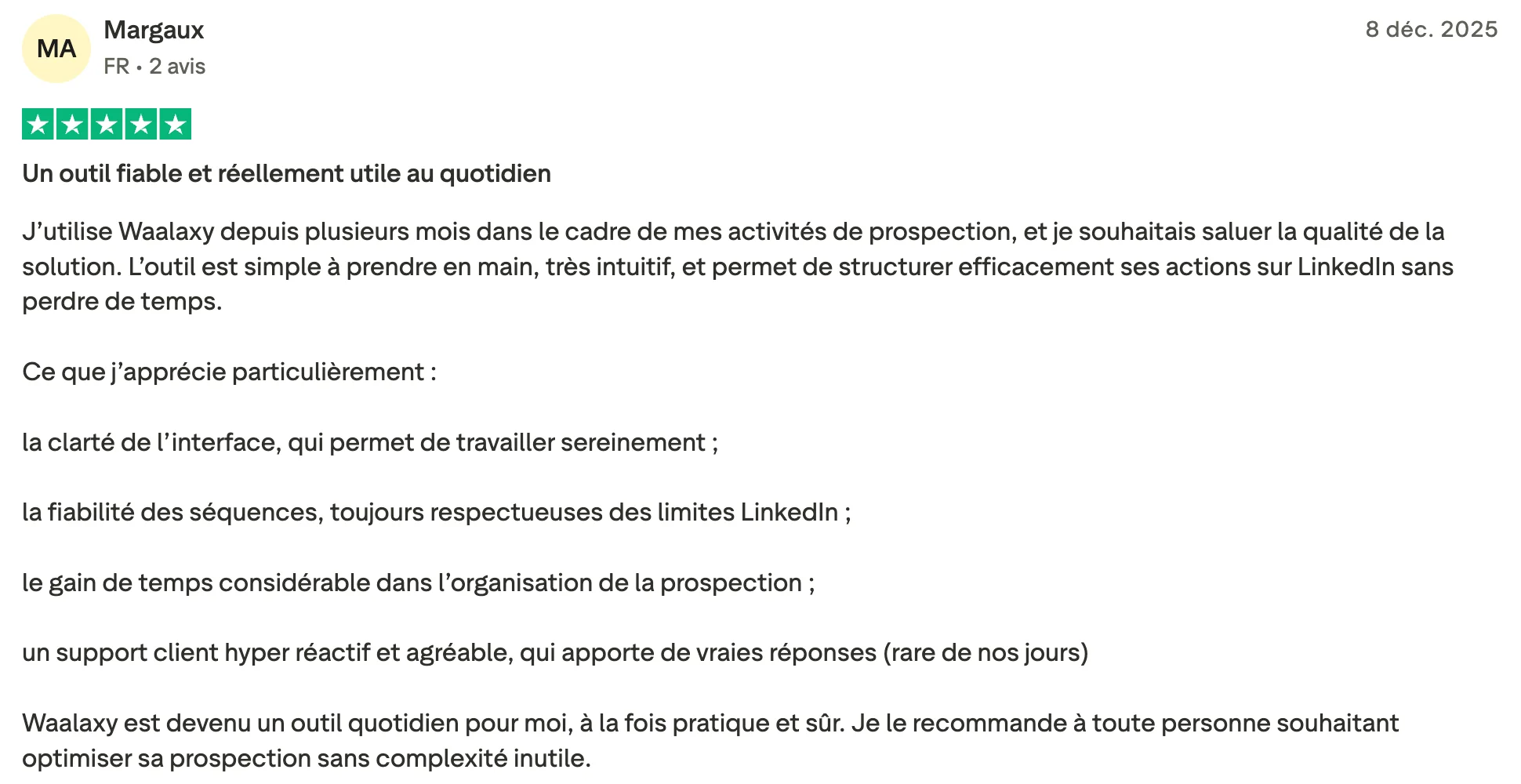 waalaxy avis client trustpilot