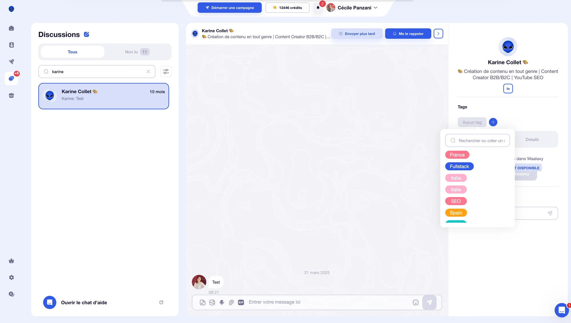 Waalaxy inbox message