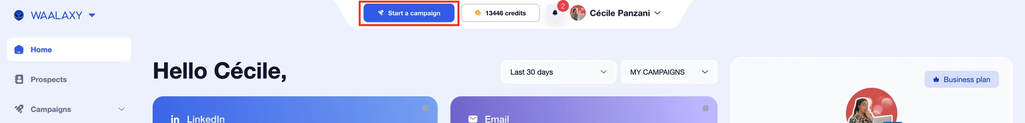 Start a campaign with Waalaxy