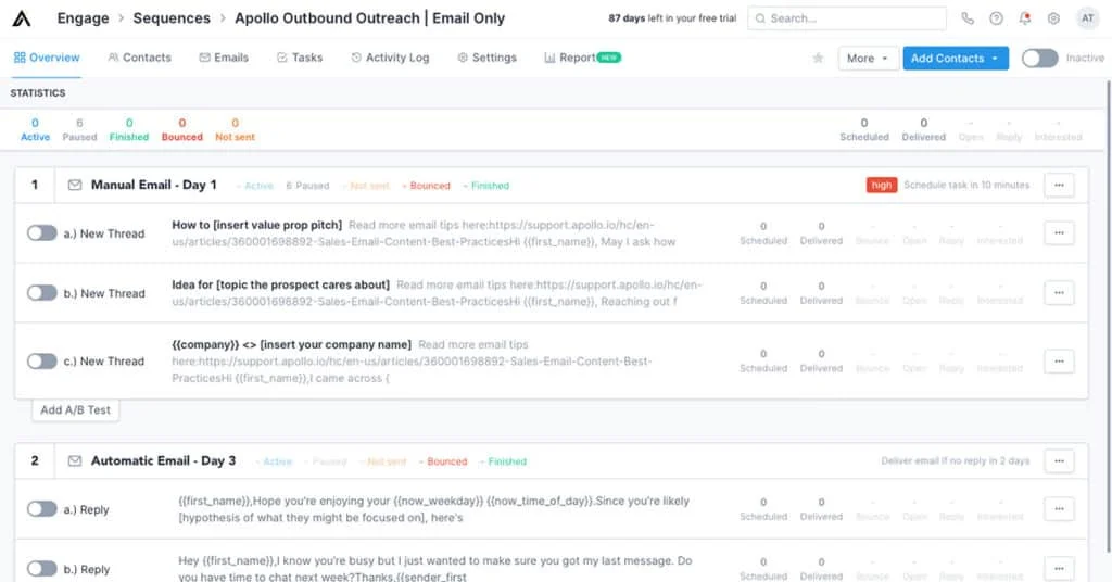sequence Apollo.io