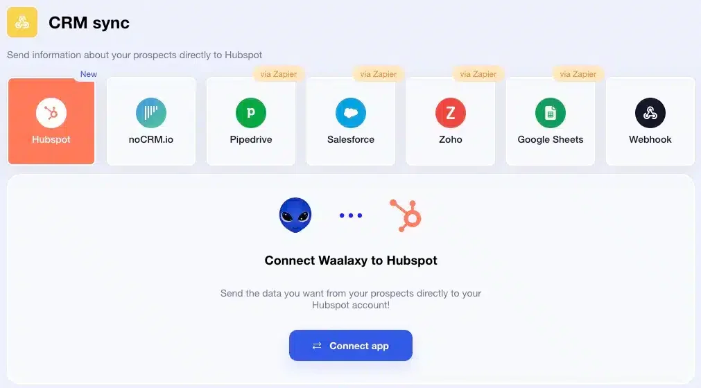 CRM integrations on Waalaxy