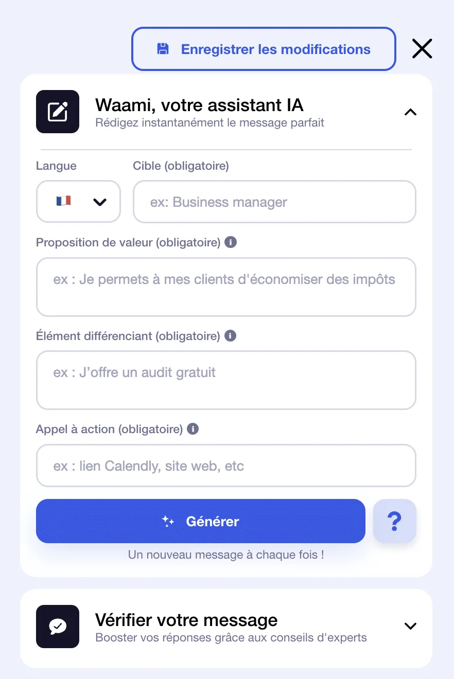 Scrivete un messaggio personalizzato su Waalaxy con Waami.