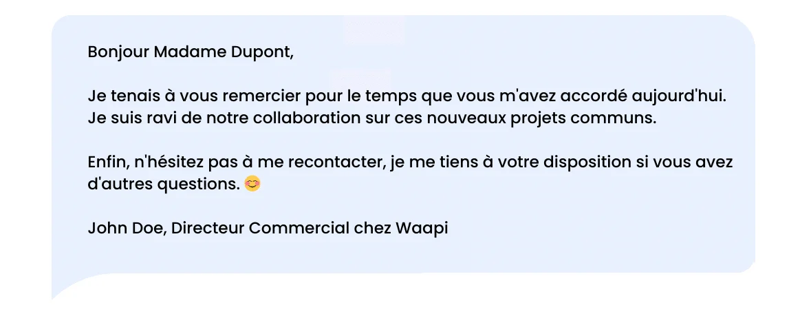Messaggio di ringraziamento su LinkedIn dopo un incontro con un cliente.