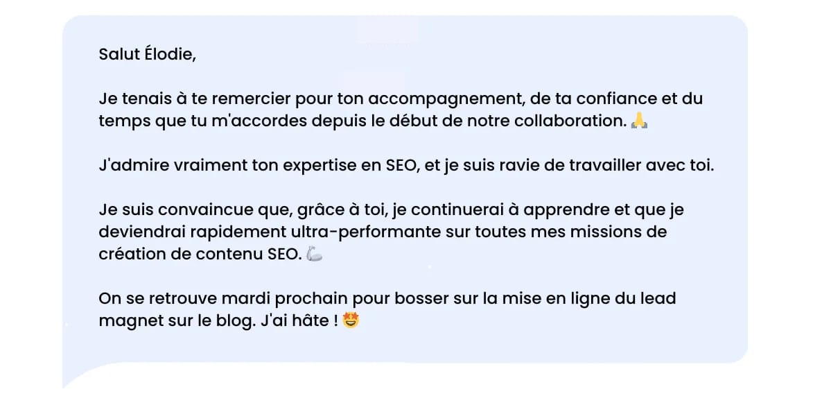 Mensaje de agradecimiento en LinkedIn: después de recibir el apoyo de tu jefe o entrenador.