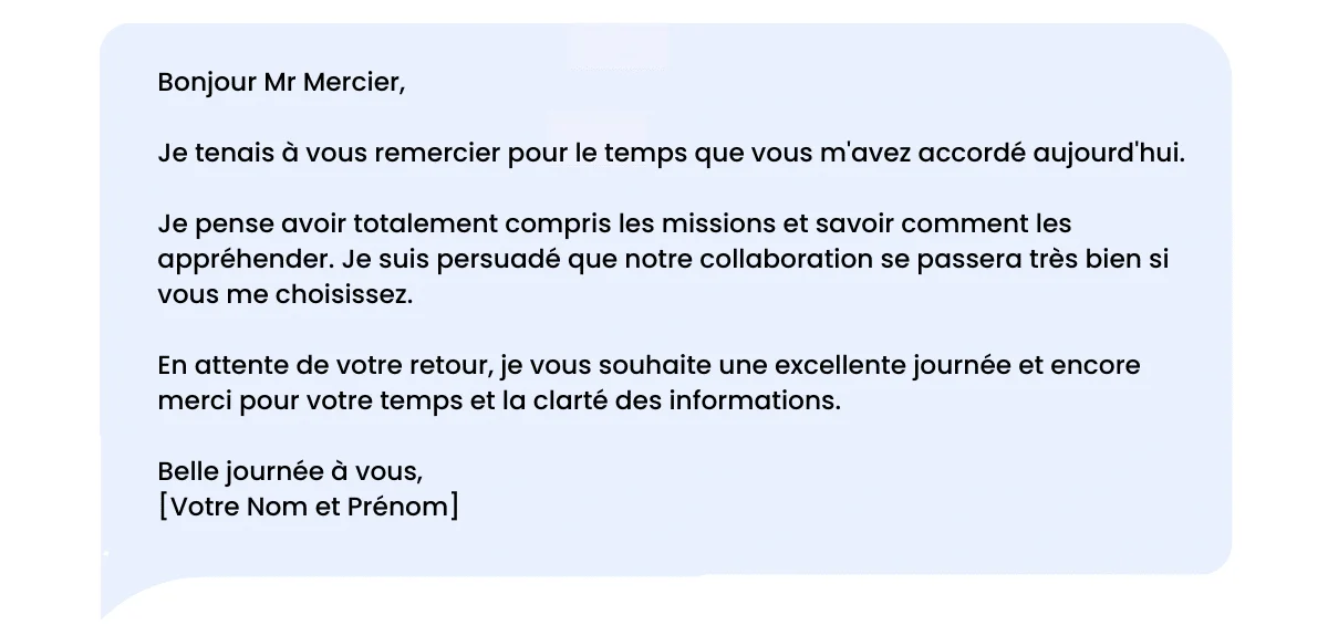 Mensaje de agradecimiento en LinkedIn tras una entrevista de trabajo: ejemplo 2.