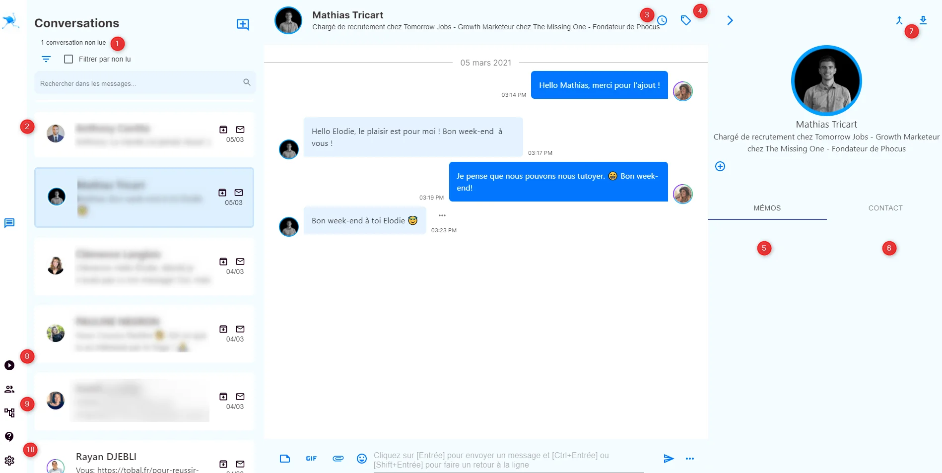 messages linkedin organiser