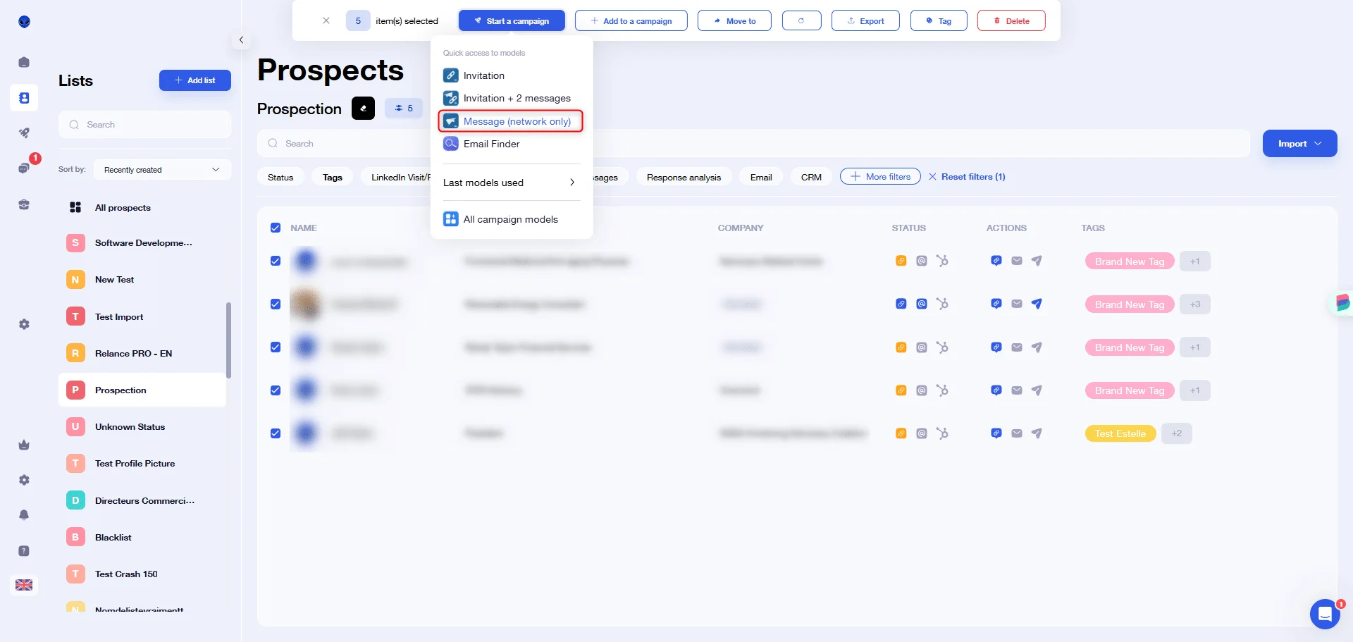 select prospects and add them to a campaign
