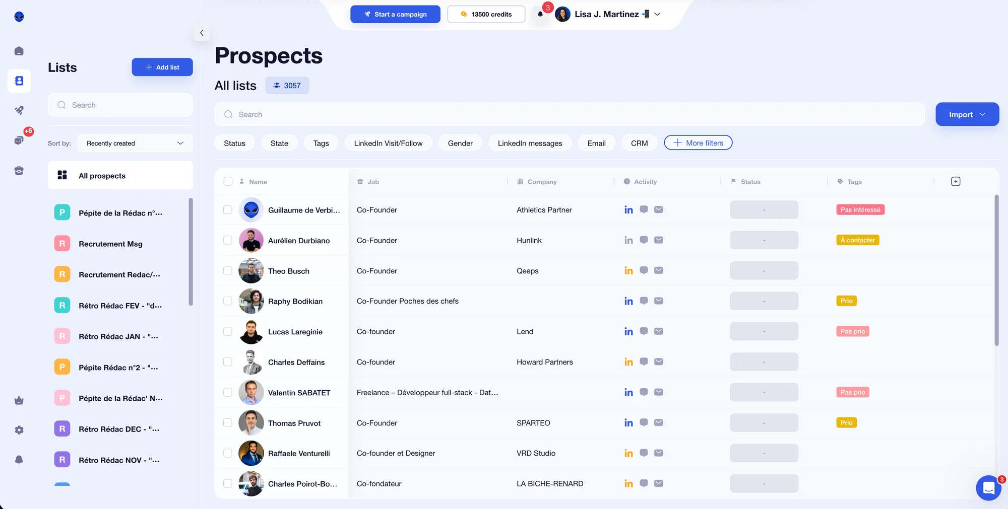 Organize your contact lists on Waalaxy.