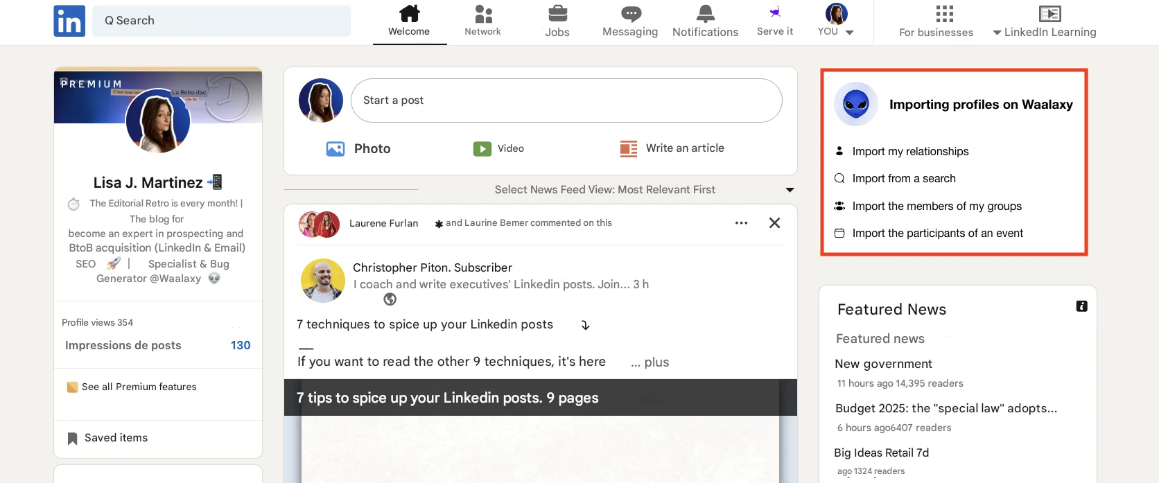 Automatically import your prospects from LinkedIn with Waalaxy.