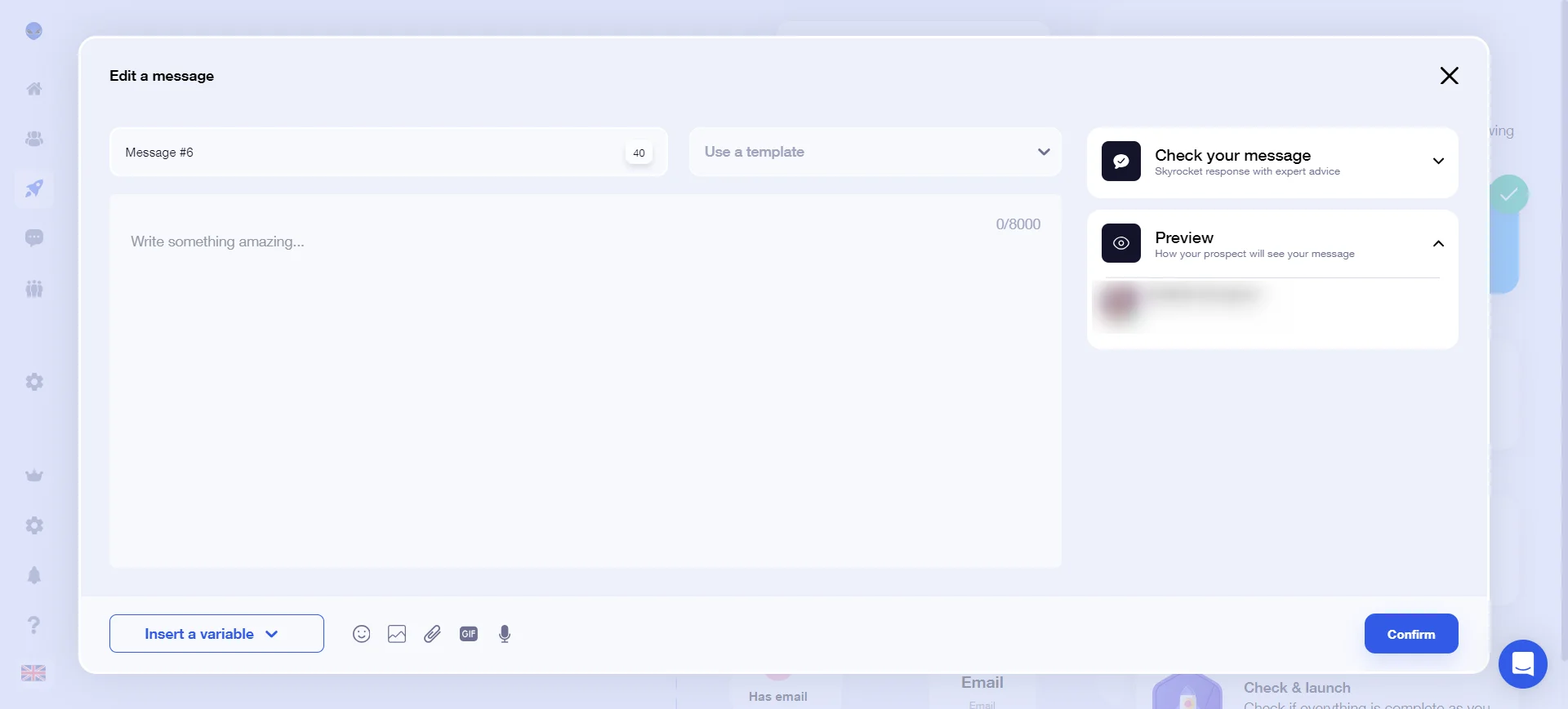 Interface d'édition de message avec champ de saisie et prévisualisation.