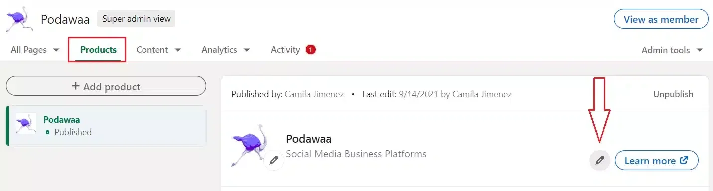โProductsโ tab in your company page