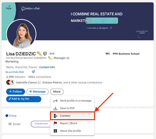 Stuur een uitnodiging via je LinkedIn profiel (keuzemenu).
