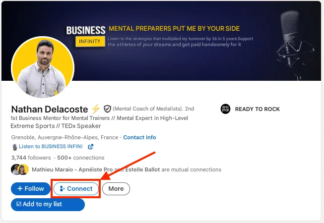 Enviar um convite através do seu perfil do LinkedIn (botão).