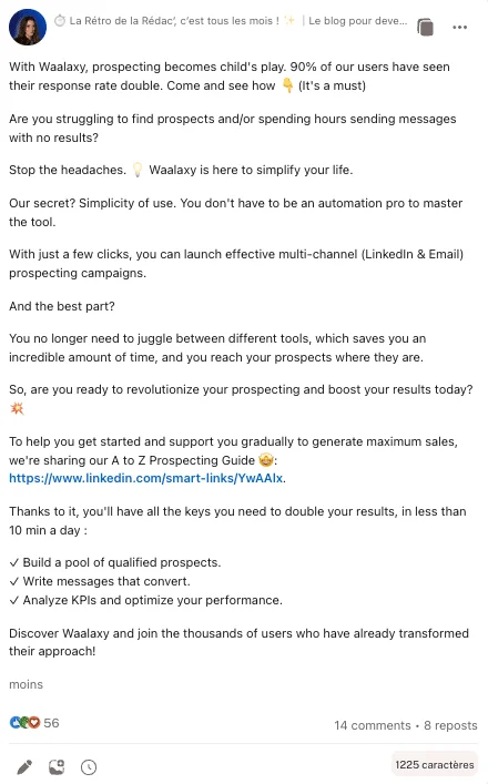 Example of Smart Links in a LinkedIn post.