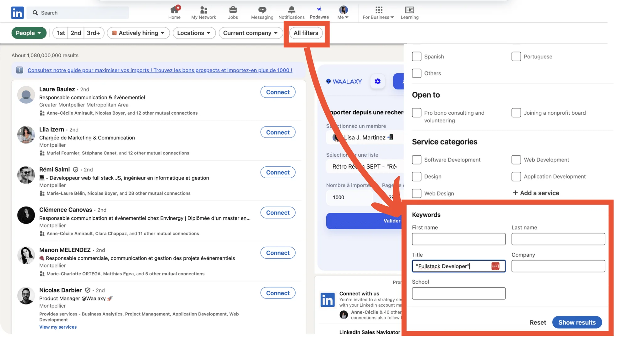 LinkedIn search filters
