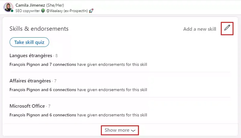 compétences principales Recommandation LinkedIn