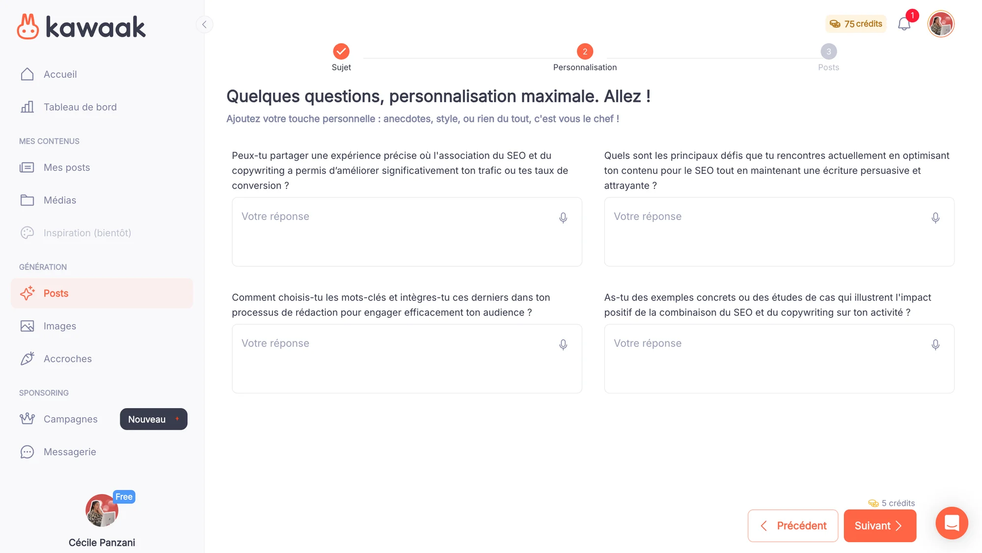 personnalisé un prompt post LinkedIn avec Kawaak