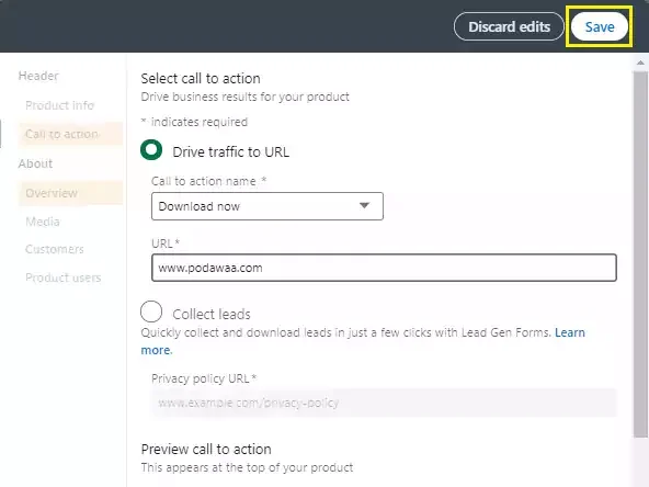 call to action page produit