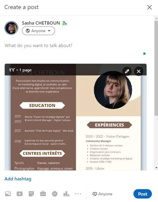 create resume post