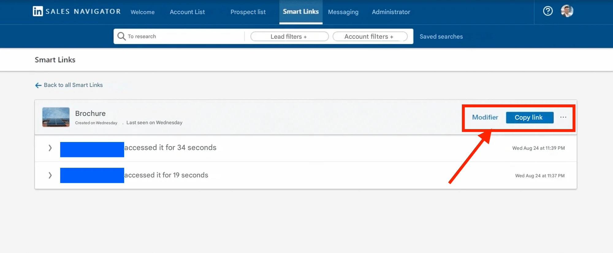 Open parameters to analyze the performance of a single Smart Link.