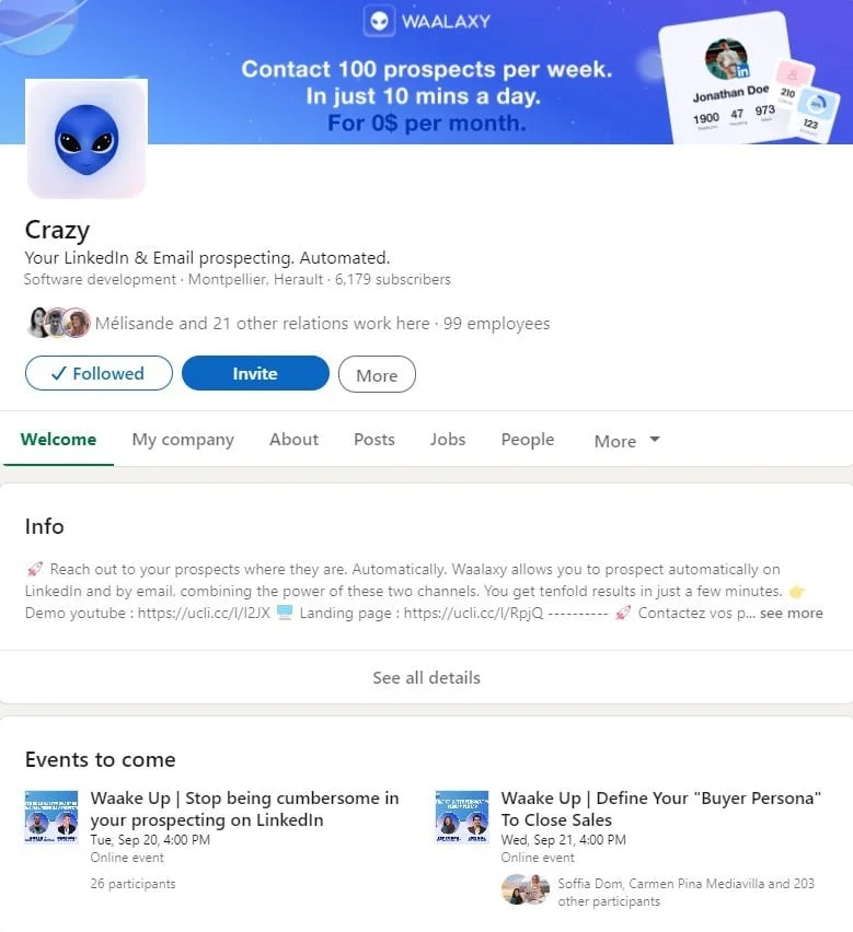 Waalaxy LinkedIn Company Page