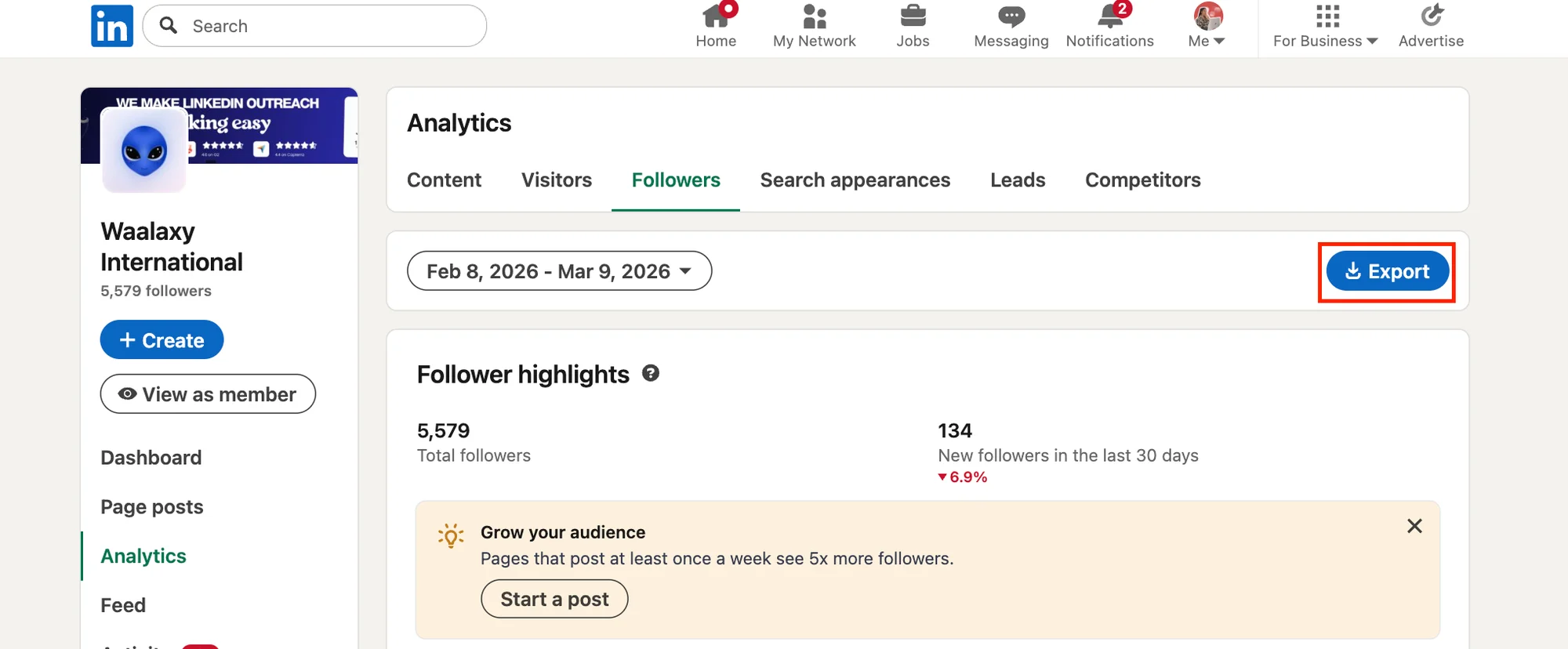 Export data from LinkedIn