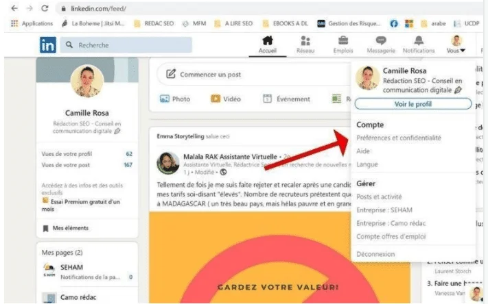 préférences et confidentialités de LinkedIn
