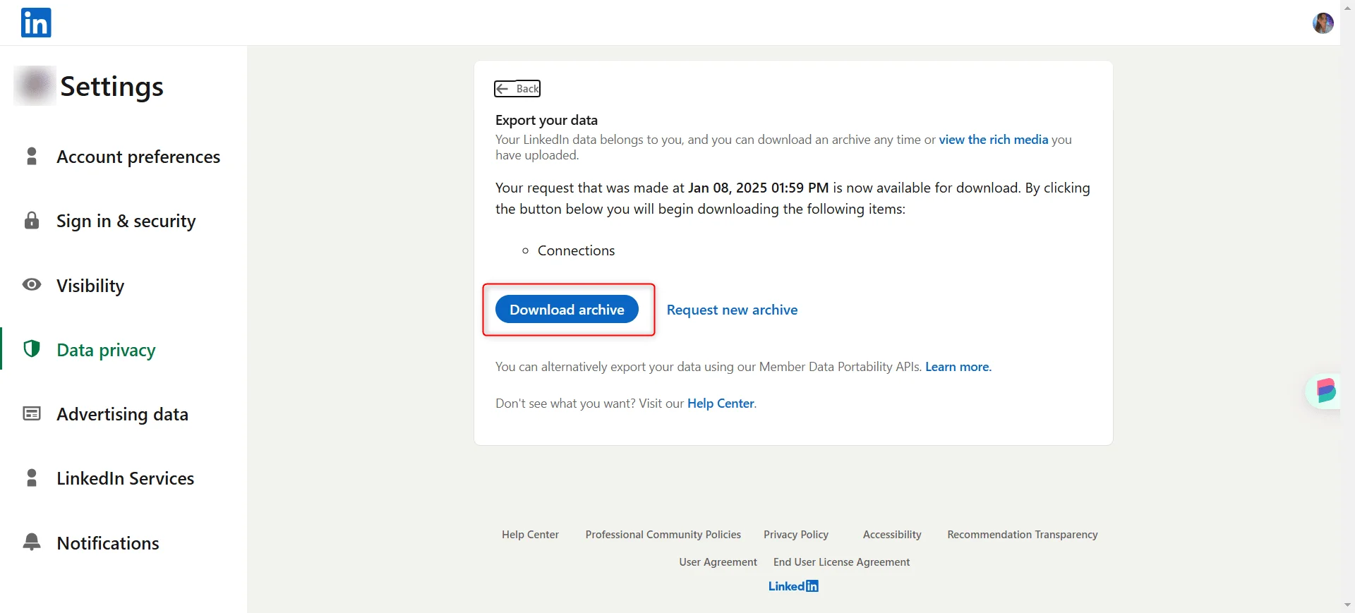 zip file containing your contact lists.